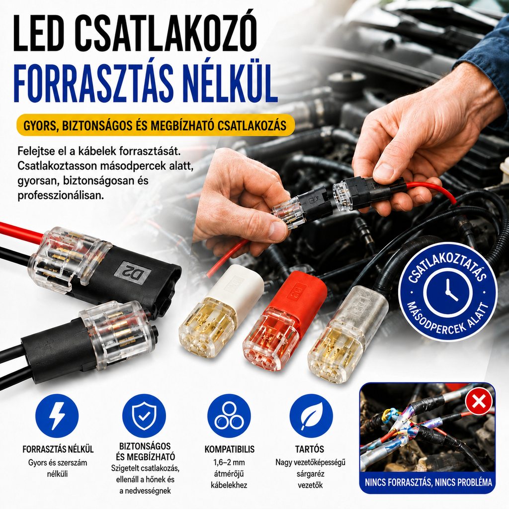 【kedvezmény!】Csupaszodásmentes csatlakozó, reteszelő csattal, biztonságos zárással és csúszásgátlóval