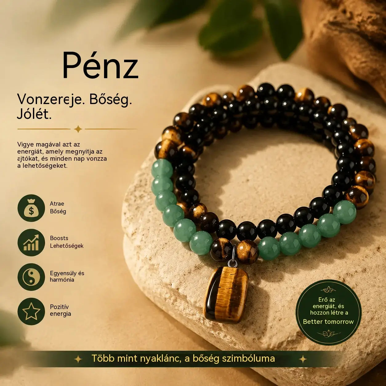 【Időszakos 50% kedvezmény!】【Vásárolj 1-et, és kapsz 1-et ingyen!】✨Pénzvonzó Nyaklánc Zöld Aventurinnal és Tigrisszem Medállal, Gyógyító Kristálykővel