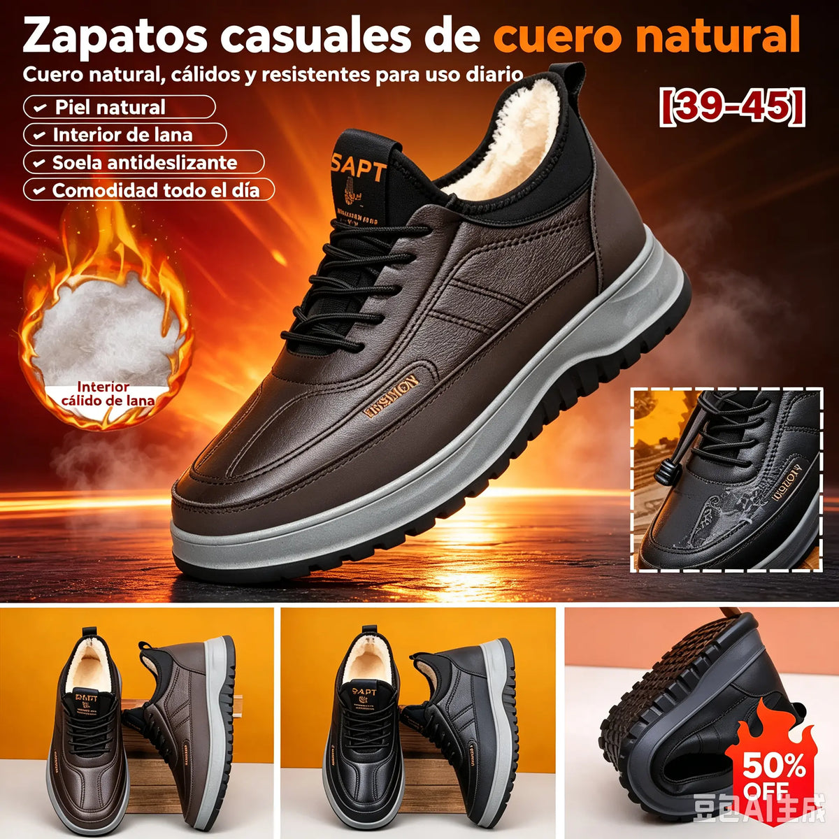 【Időszakosan 50% kedvezmény!】【39–45】 Férfi téli, vízálló, valódi bőrből készült alkalmi sportcipő, puha bársonybéléssel, új stílusban