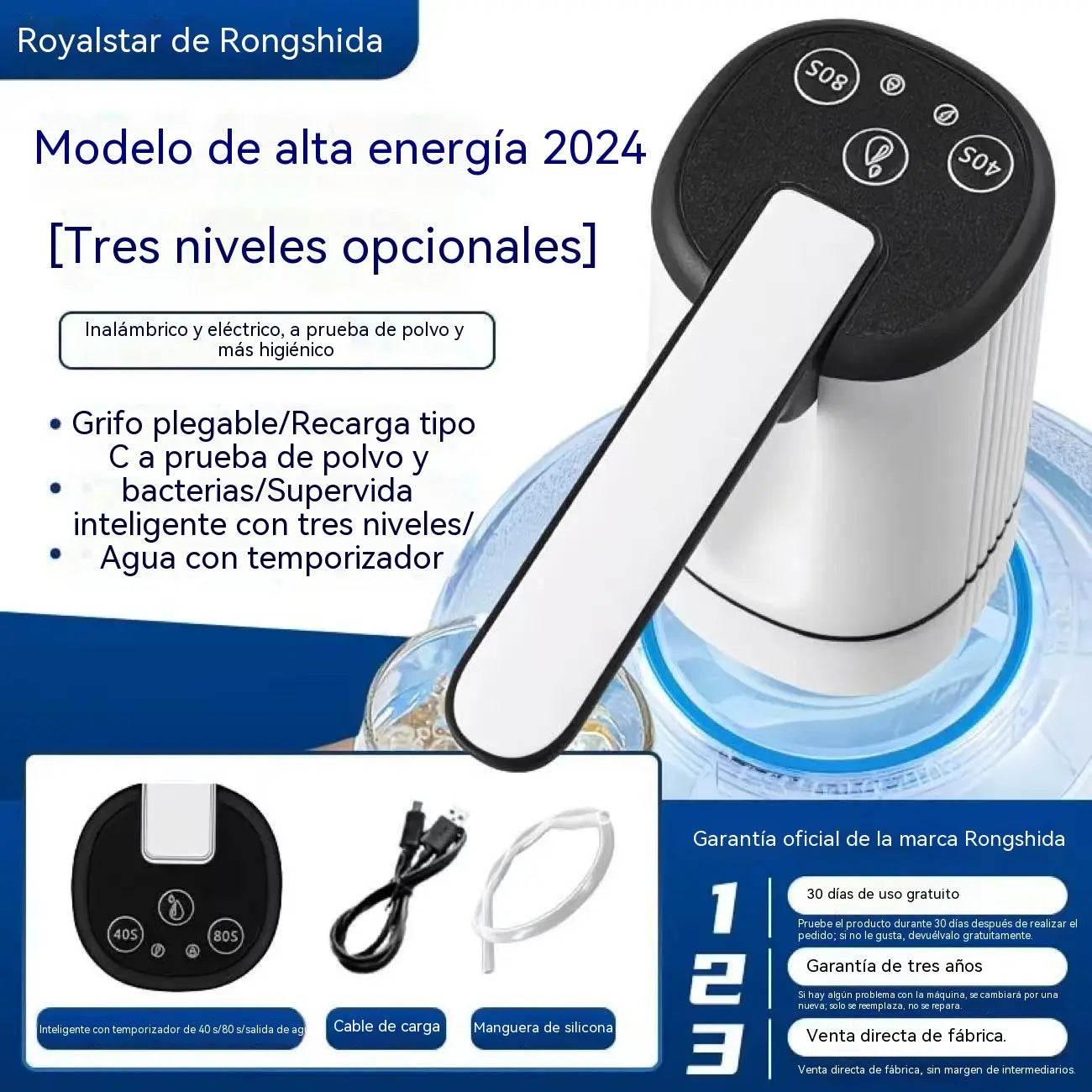 💧⚡Önfelszívó elektromos vízszivattyú palackozott vízhez, 3 állítható időzítő beállítással
