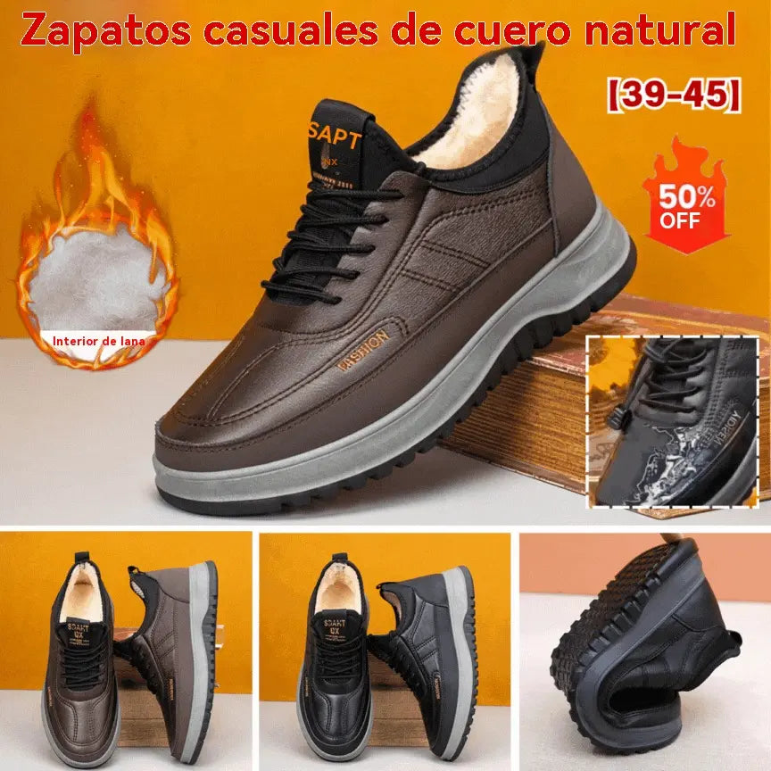 【Időszakosan 50% kedvezmény!】【39–45】 Férfi téli, vízálló, valódi bőrből készült alkalmi sportcipő, puha bársonybéléssel, új stílusban