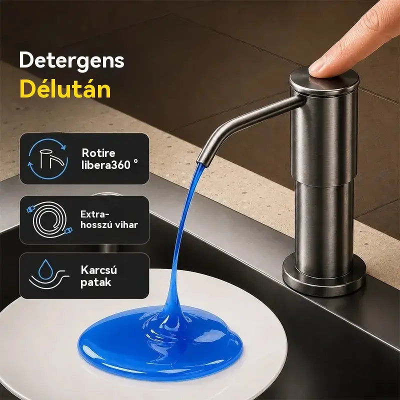【Korlátozott ideig 50% kedvezmény!】Beépített szappan- és mosószeradagoló konyhai mosogatóba, prémium rozsdamentes acélból készült, közvetlenül az üvegre öblítő, kihúzható csővel és 304-es gravitációs golyóval, gyors pumpálással