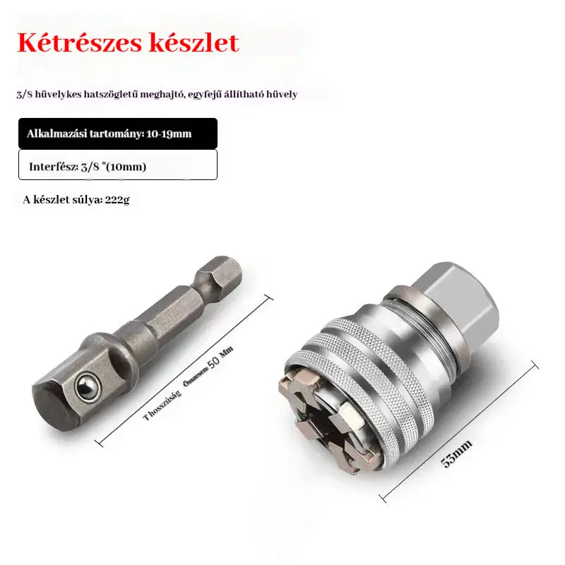 🔧【Állítható dugókulcs + hajtórúd, 2 darabos készlet】⚙️Multifunkciós állítható racsnis villáskulcs készlet