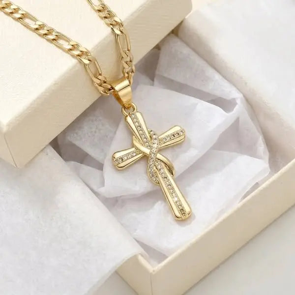 【Időszakos 50% kedvezmény!】🎀💖Végtelen kereszt nyaklánc szett 14 karátos gyémántokkal kirakva