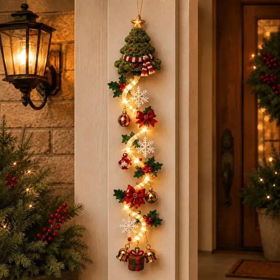 🎄 MerryCascade világító karácsonyi ajtódísz | 6 ünnepi dizájn, meleg fény, 3D részletek és helytakarékos függőleges kialakítás✨