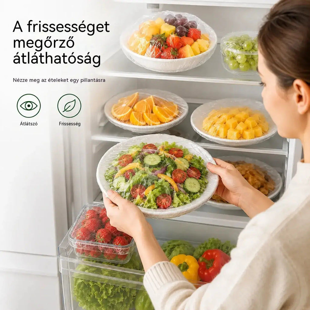 【200 darab】Eldobható átlátszó fólia, ideális tárolóedényekhez és élelmiszerekhez. Tökéletesen illeszkedik, jó tömítést biztosít, és könnyen használható.