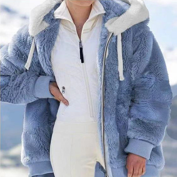 ☃️Raktárkisöprés – Lenyűgöző 50% kedvezmény!❄️【S-5XL】2026 Női őszi-téli laza, plüss cipzáras kapucnis kabát