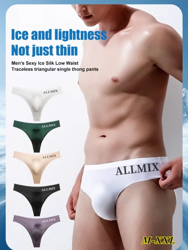 💥【5 darab 10200 Ft 】【M-2XL】Új férfi varrás nélküli, alacsony derekú jégselyem alsó - 【50-90 kg】