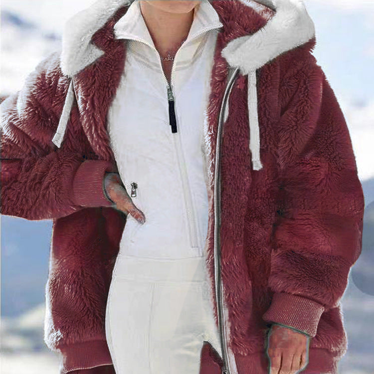 ☃️Raktárkisöprés – Lenyűgöző 50% kedvezmény!❄️【S-5XL】2026 Női őszi-téli laza, plüss cipzáras kapucnis kabát