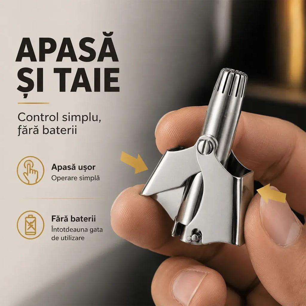 Prémium rozsdamentes acél kézi orrszőrnyíró – 360°-ban forgó fej, 24 penge, húzás és csípés nélkül, mosható és kompakt, unisex ✂️✨🚿