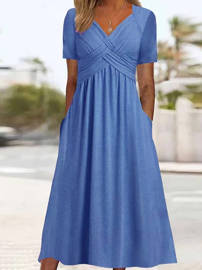 【Korlátozott ideig 50% kedvezmény!】💃【S-3XL】Tiszta színű, hétköznapi divatos közepes hosszúságú ruha