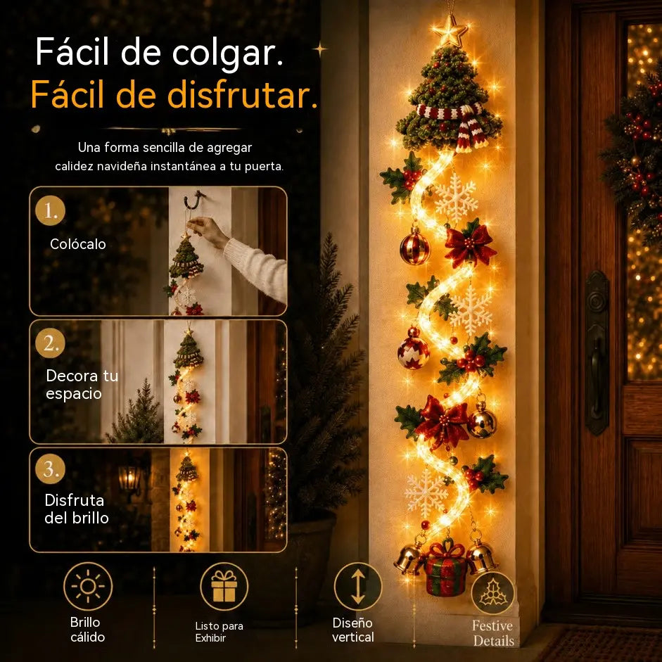 🎄 MerryCascade világító karácsonyi ajtódísz | 6 ünnepi dizájn, meleg fény, 3D részletek és helytakarékos függőleges kialakítás✨
