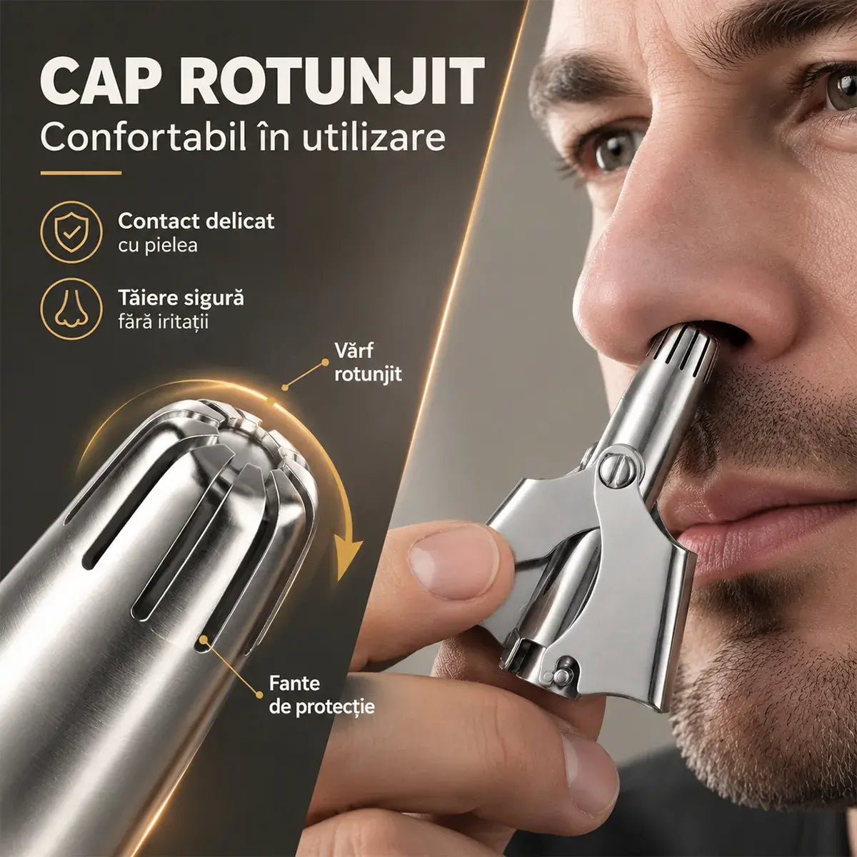 Prémium rozsdamentes acél kézi orrszőrnyíró – 360°-ban forgó fej, 24 penge, húzás és csípés nélkül, mosható és kompakt, unisex ✂️✨🚿