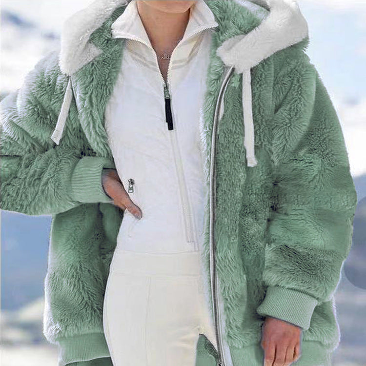 ☃️Raktárkisöprés – Lenyűgöző 50% kedvezmény!❄️【S-5XL】2026 Női őszi-téli laza, plüss cipzáras kapucnis kabát