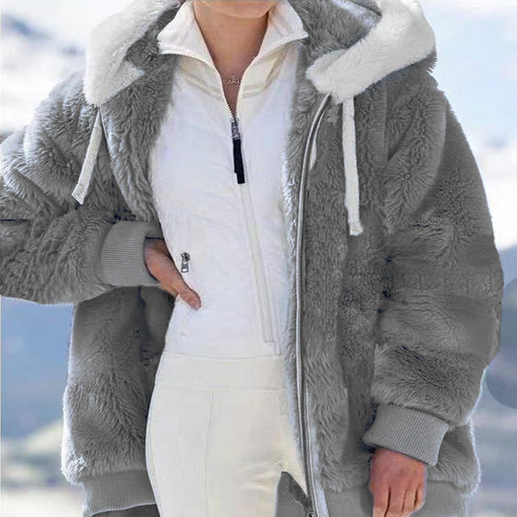 ☃️Raktárkisöprés – Lenyűgöző 50% kedvezmény!❄️【S-5XL】2026 Női őszi-téli laza, plüss cipzáras kapucnis kabát