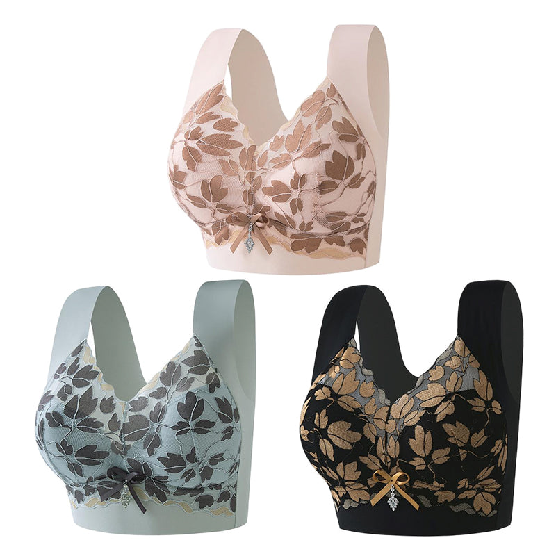 【Akciós ár】【Vásároljon 3-at, kapjon 3-at ingyen】M-4XL Plus Méretű Csipkés Melltartó, Acélgyűrű Nélkül, Luxus Gyönyörű Hátrész, Szexi Légáteresztő, Varratmentes Melltartó【40~100kg】