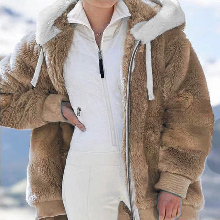 ☃️Raktárkisöprés – Lenyűgöző 50% kedvezmény!❄️【S-5XL】2026 Női őszi-téli laza, plüss cipzáras kapucnis kabát