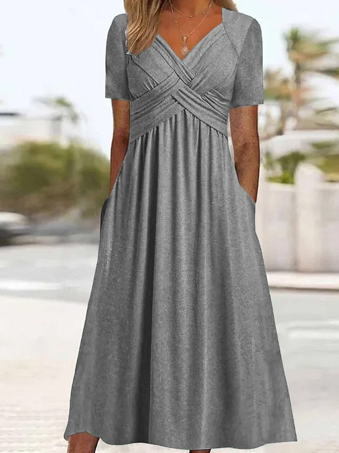 【Korlátozott ideig 50% kedvezmény!】💃【S-3XL】Tiszta színű, hétköznapi divatos közepes hosszúságú ruha