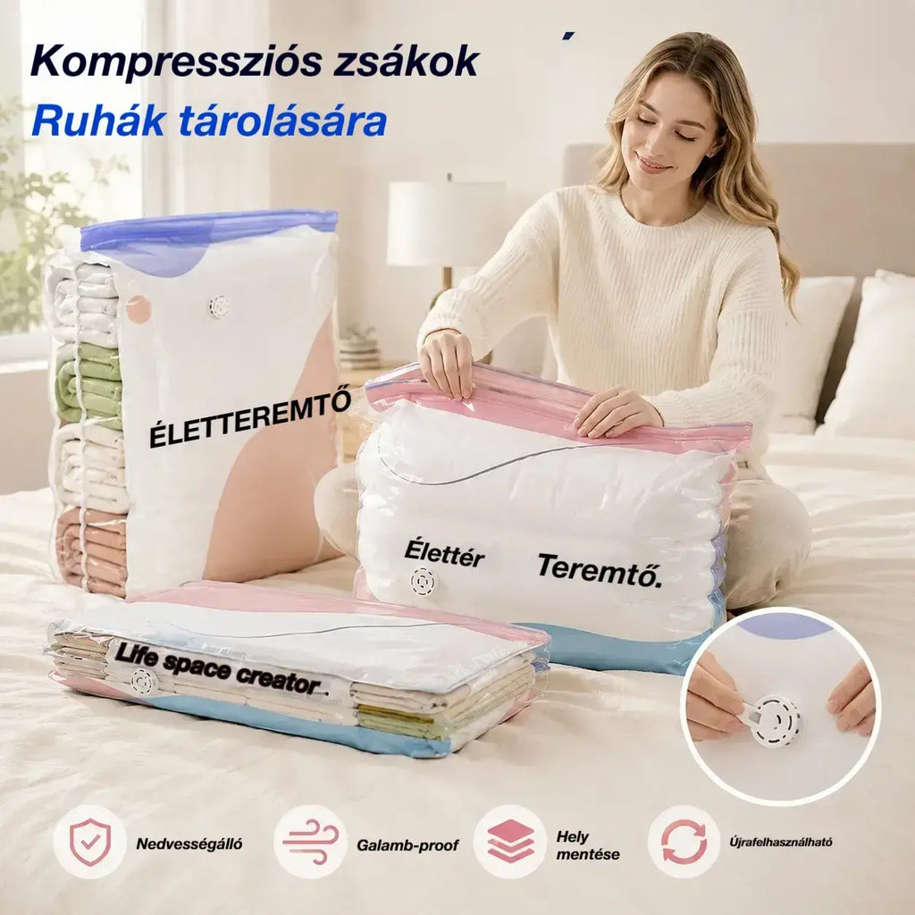 👕【Időkorlátozott 50% kedvezmény!】📦 【5 részes készlet】Kompressziós ruhatároló zsákok; nem igényel porszívózást, megerősített kialakítás