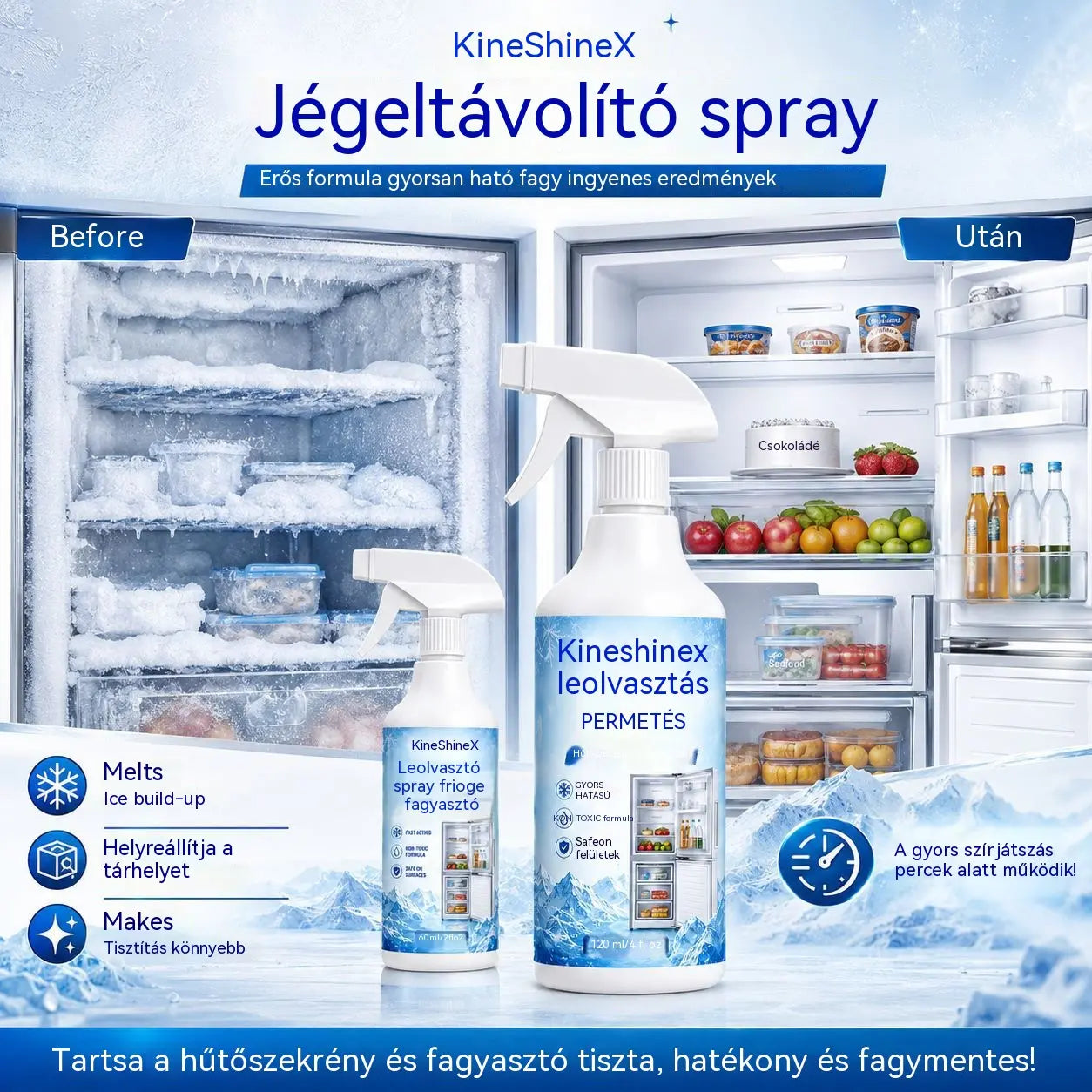 🔥【2 üveg 8700】❄️ Új jégtelenítő spray 2026 🧡 Gyorsan eltávolítható jég a fagyasztóból