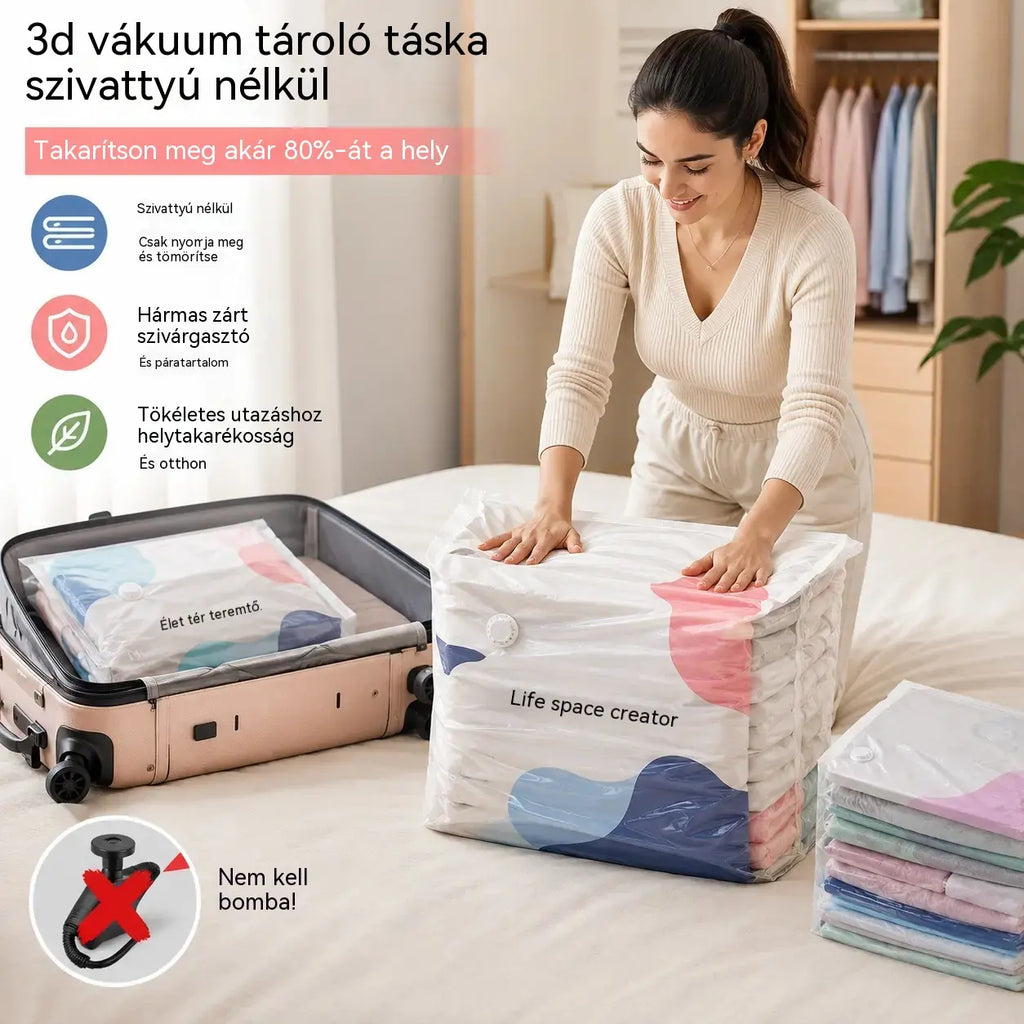 【Időkorlátozott 50% kedvezmény!】🧳【5 darab】💨 Nagy, összenyomható vákuumos tárolózsák: nincs szükség pumpára, szivárgásmentes, és ideális helytakarékosságra bőröndökben és otthon ✈️