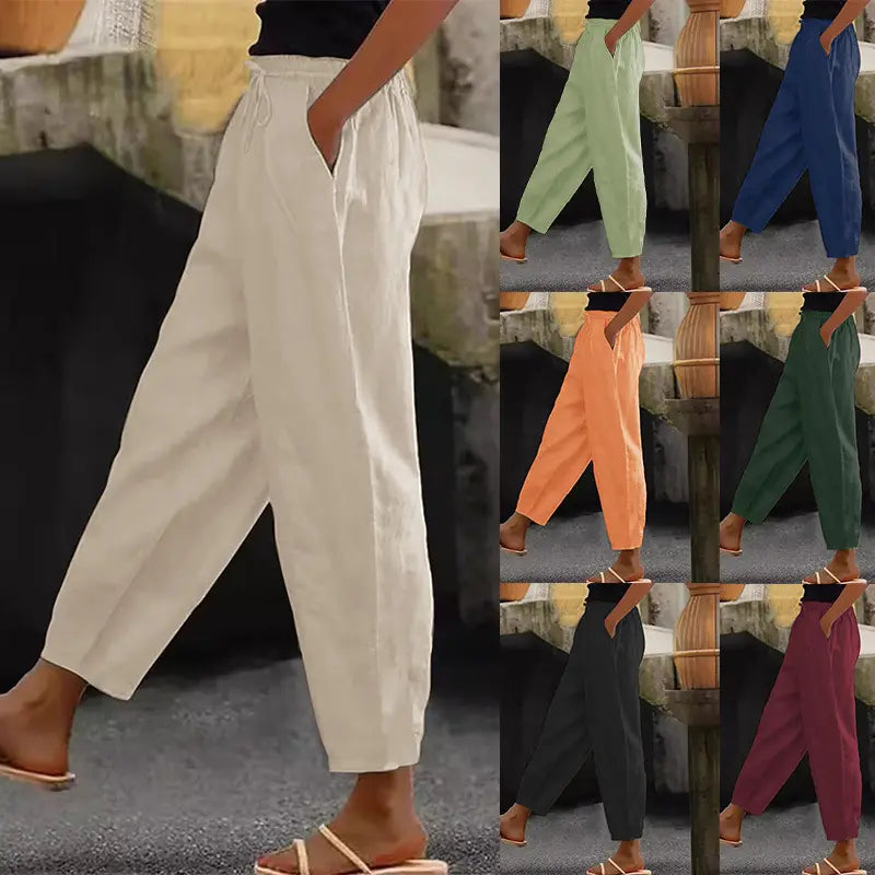 😍💕-50% kedvezmény💕【40-120 kg】Női pamut-len casual nadrág ✅️Utánvéttel