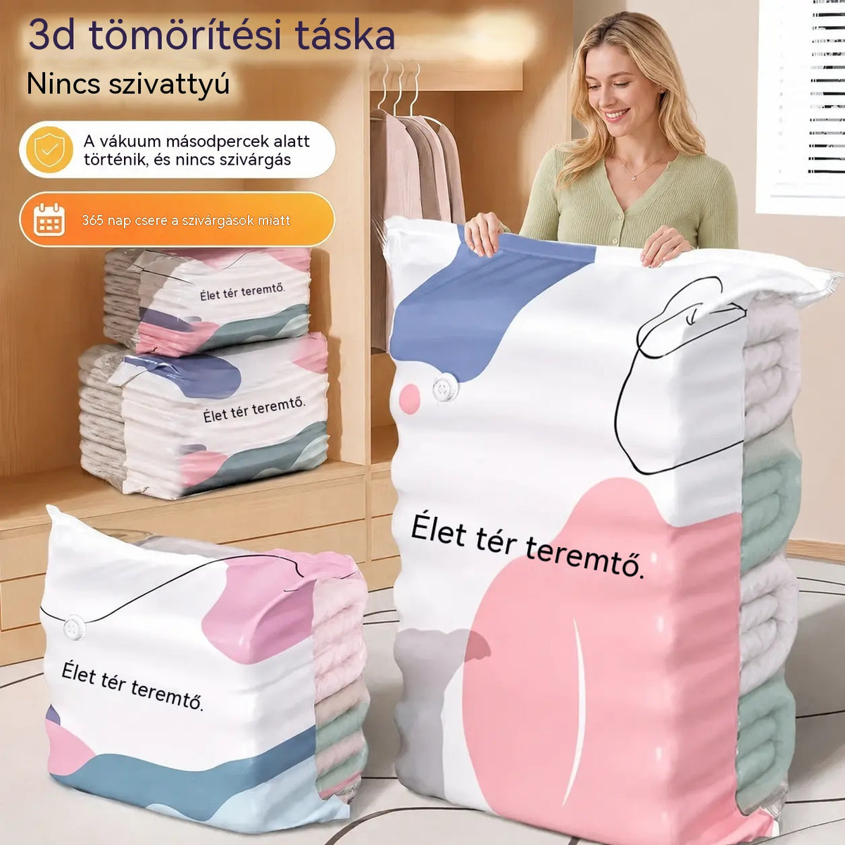 【Időkorlátozott 50% kedvezmény!】🧳【5 darab】💨 Nagy, összenyomható vákuumos tárolózsák: nincs szükség pumpára, szivárgásmentes, és ideális helytakarékosságra bőröndökben és otthon ✈️