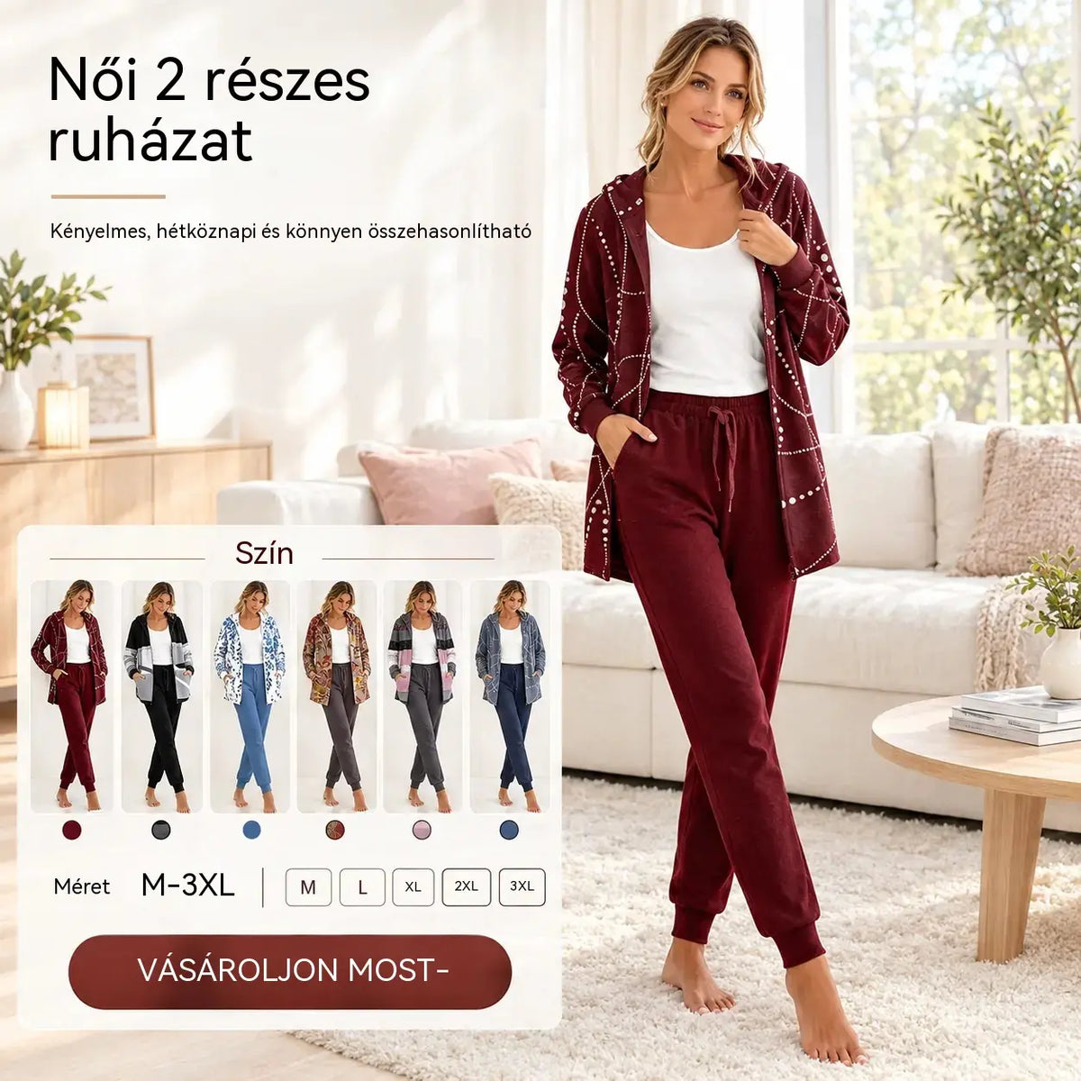 【50% kedvezmény, csak korlátozott ideig!】【S-3XL】💃 💖 Új, 2026-os otthoni szett – egyszerű és elegáns.