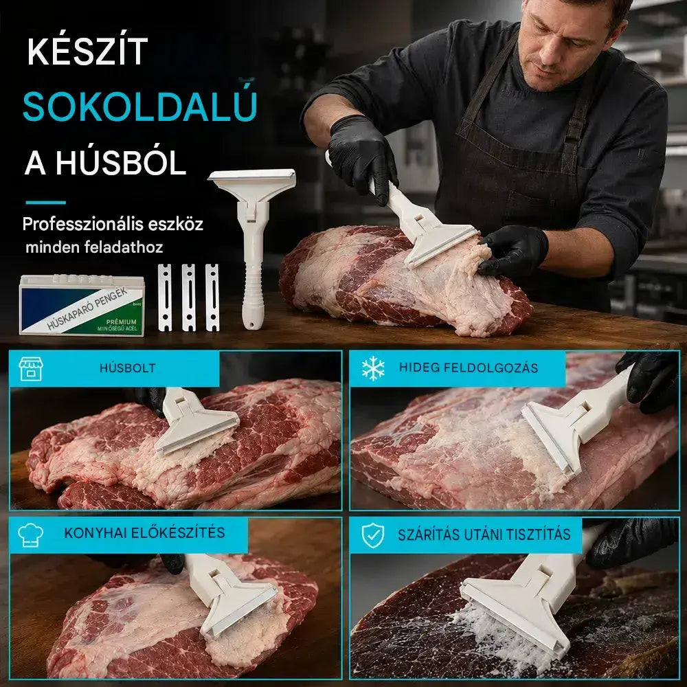 (2 nyél + 20 penge) Bőr- és zsíreltávolító eszköz, amely gyorsan eltávolítja a felesleges zsírt - Ultraéles rozsdamentes acél kés, csíptetős kialakítás és gyors pengecsere 🔪🐖✨