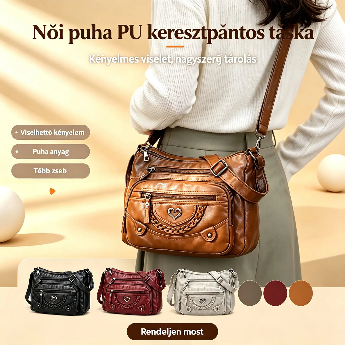 💐【50% KEDVEZMÉNY!】🎁Női puha PU keresztpántos táska – Több zseb a tökéletes rendszerezésért 👜🔑