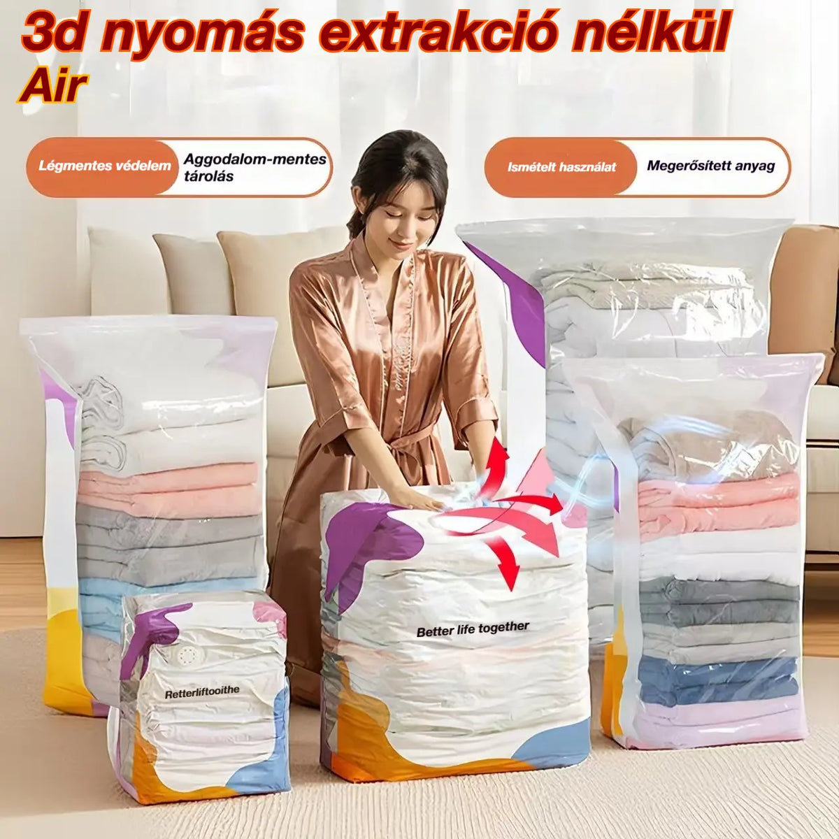 【Korlátozott ideig 50% kedvezmény!】🧳【5 darabos készlet】💨 Nagy, összenyomható vákuumos tárolózsák: nincs szükség pumpára, szivárgásmentes, és ideális helytakarékosságra bőröndökben és otthon ✈️