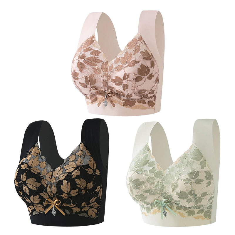 【Akciós ár】【Vásároljon 3-at, kapjon 3-at ingyen】M-4XL Plus Méretű Csipkés Melltartó, Acélgyűrű Nélkül, Luxus Gyönyörű Hátrész, Szexi Légáteresztő, Varratmentes Melltartó【40~100kg】