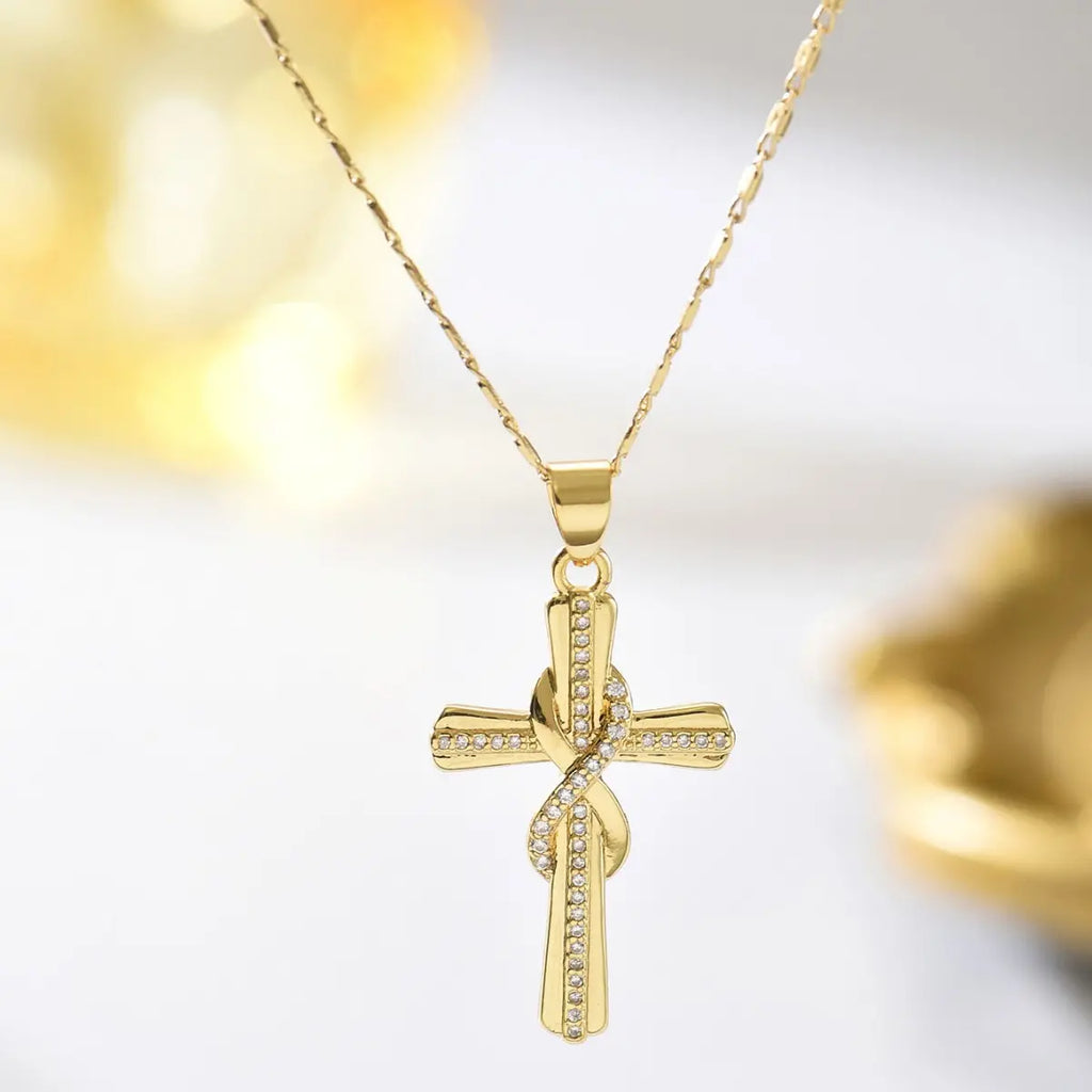 【Időszakos 50% kedvezmény!】🎀💖Végtelen kereszt nyaklánc szett 14 karátos gyémántokkal kirakva