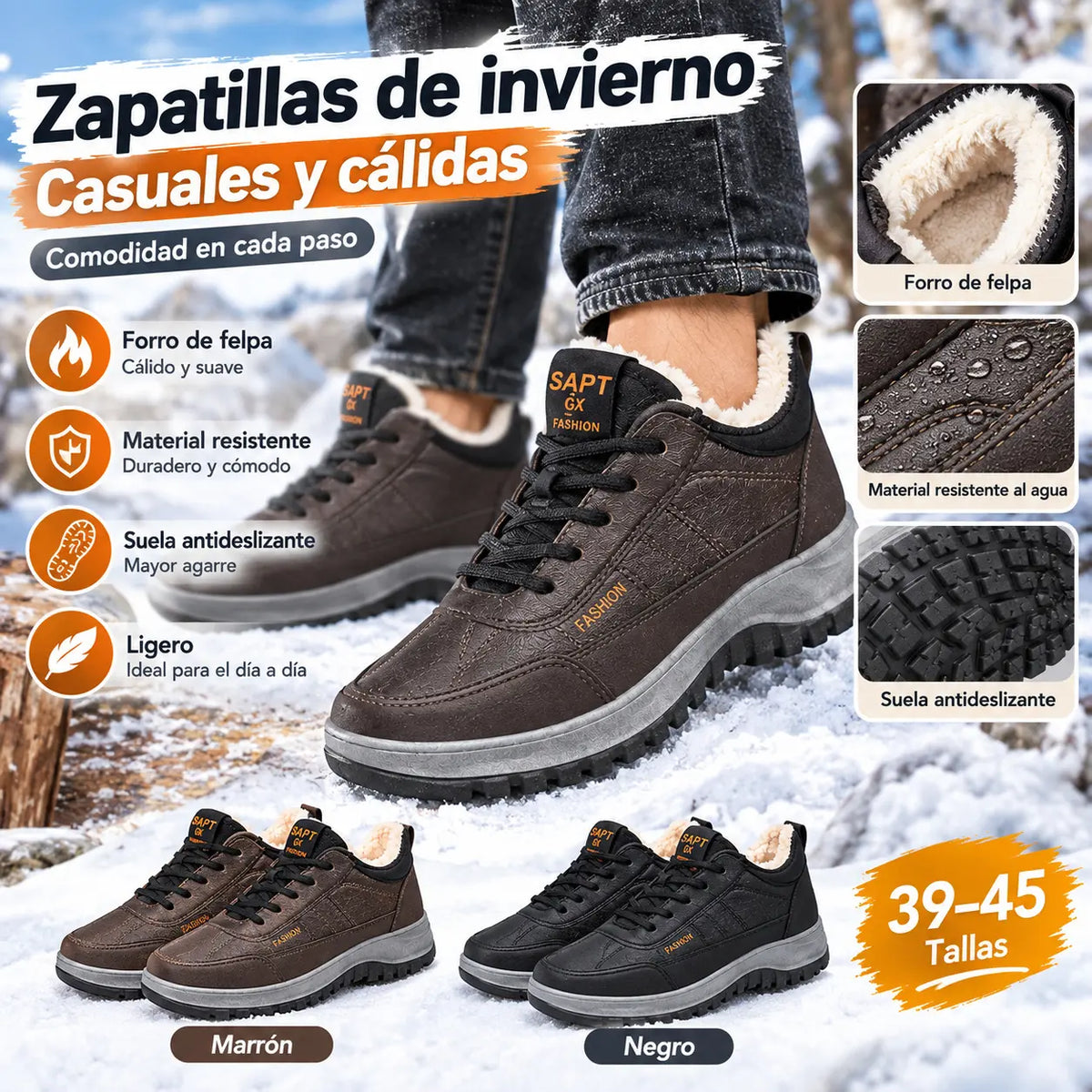 【Időszakosan 50% kedvezmény!】【39–45】 Férfi téli, vízálló, valódi bőrből készült alkalmi sportcipő, puha bársonybéléssel, új stílusban