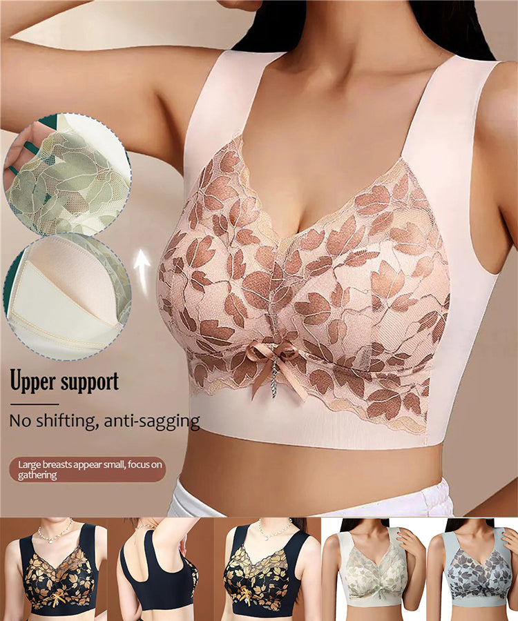 【Akciós ár】【Vásároljon 3-at, kapjon 3-at ingyen】M-4XL Plus Méretű Csipkés Melltartó, Acélgyűrű Nélkül, Luxus Gyönyörű Hátrész, Szexi Légáteresztő, Varratmentes Melltartó【40~100kg】