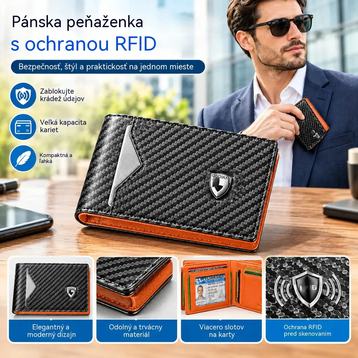 【Korlátozott ideig 50% kedvezmény!】Vékony RFID-blokkoló férfi pénztárca