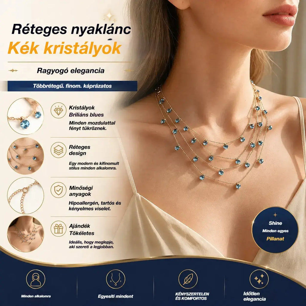 📢😍 50% kedvezmény! ✨ Női többrétegű, csillogó kulcscsont medál nyaklánc