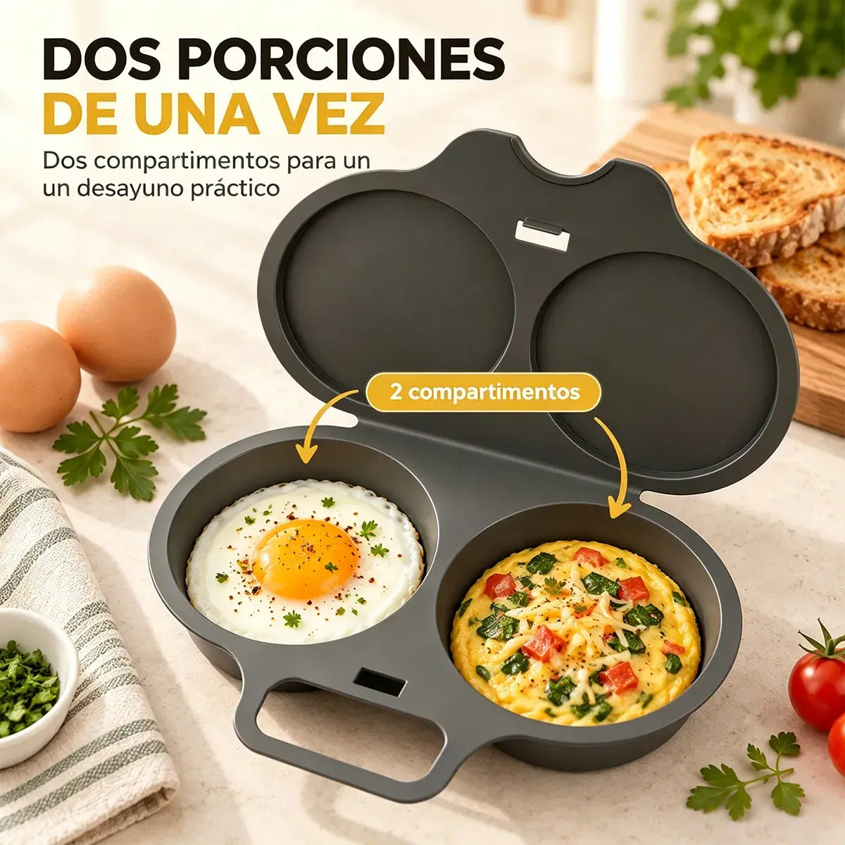 🎁2 darab💥Mikrohullámú tojásfőző: dupla rekeszes, tapadásmentes és könnyen tisztítható