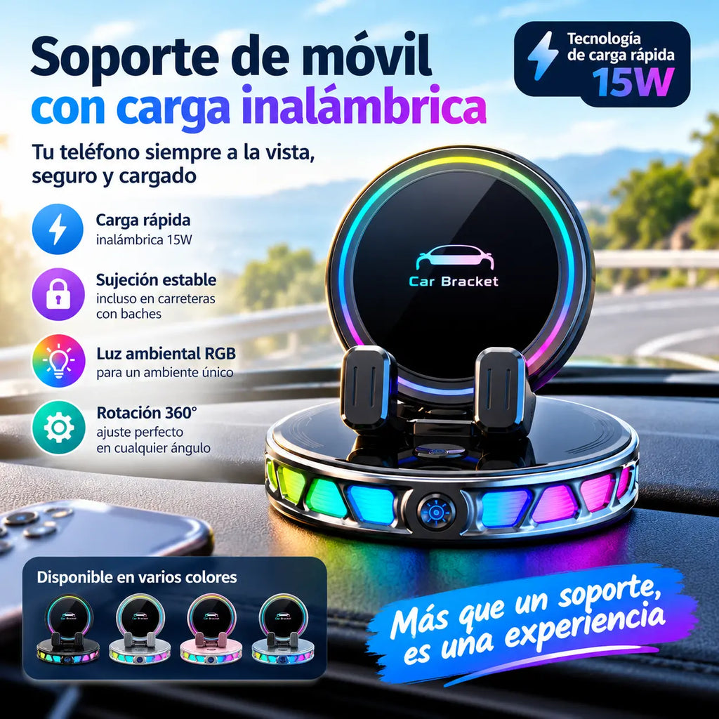 📱 RGB autós telefontartó automatikus rögzítéssel és 15 W-os vezeték nélküli töltéssel