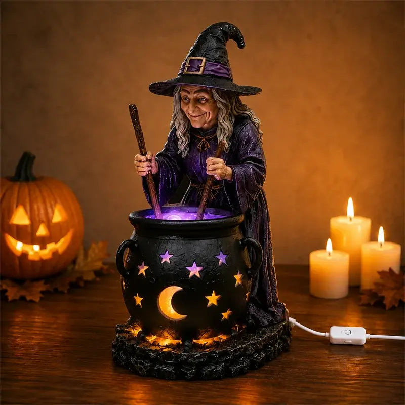 🧙‍♀️🎃 Estatua de bruja de Halloween en caldero