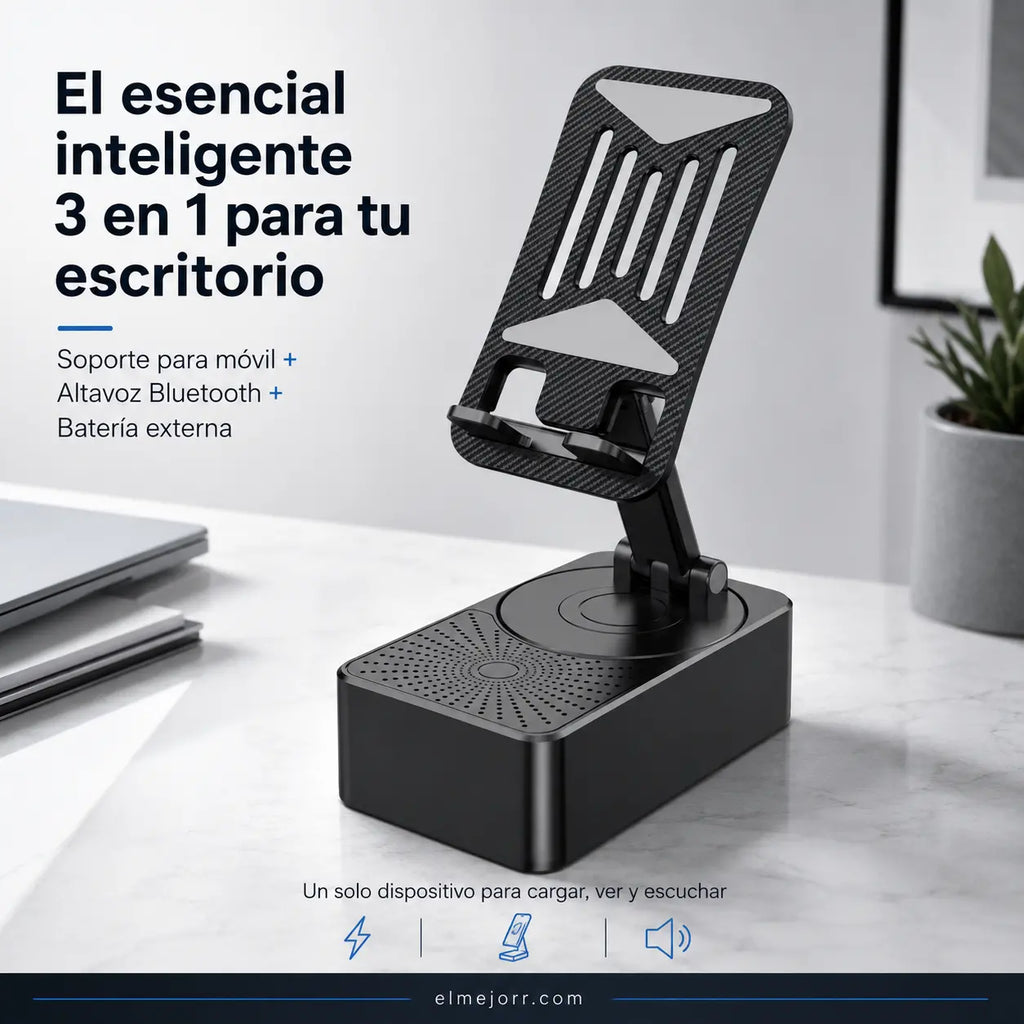 【Féláron, csak korlátozott ideig!】🔥 3 az 1-ben: Bluetooth hangszóró + töltő + 360°-ban forgatható telefontartó 📱🔊⚡
