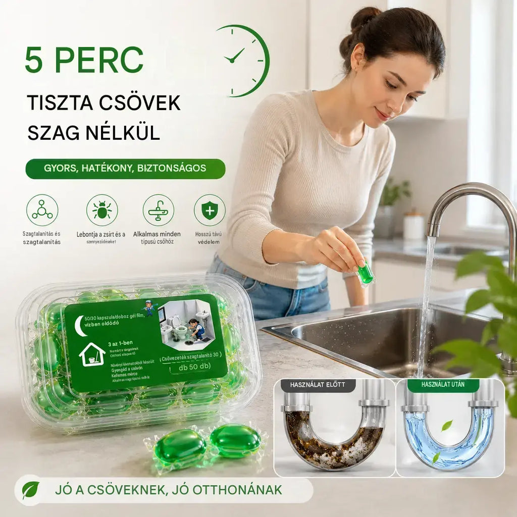 【Vásárolj 1-et, és kapsz még 1-et ajándékba!】2 csomag (100 tabletta) 👍Vízben oldódó kapszulák a lefolyók szagainak megszüntetésére - tökéletes megoldás a szagok terjedésének megakadályozására a fürdőszobákban és a konyhákban.