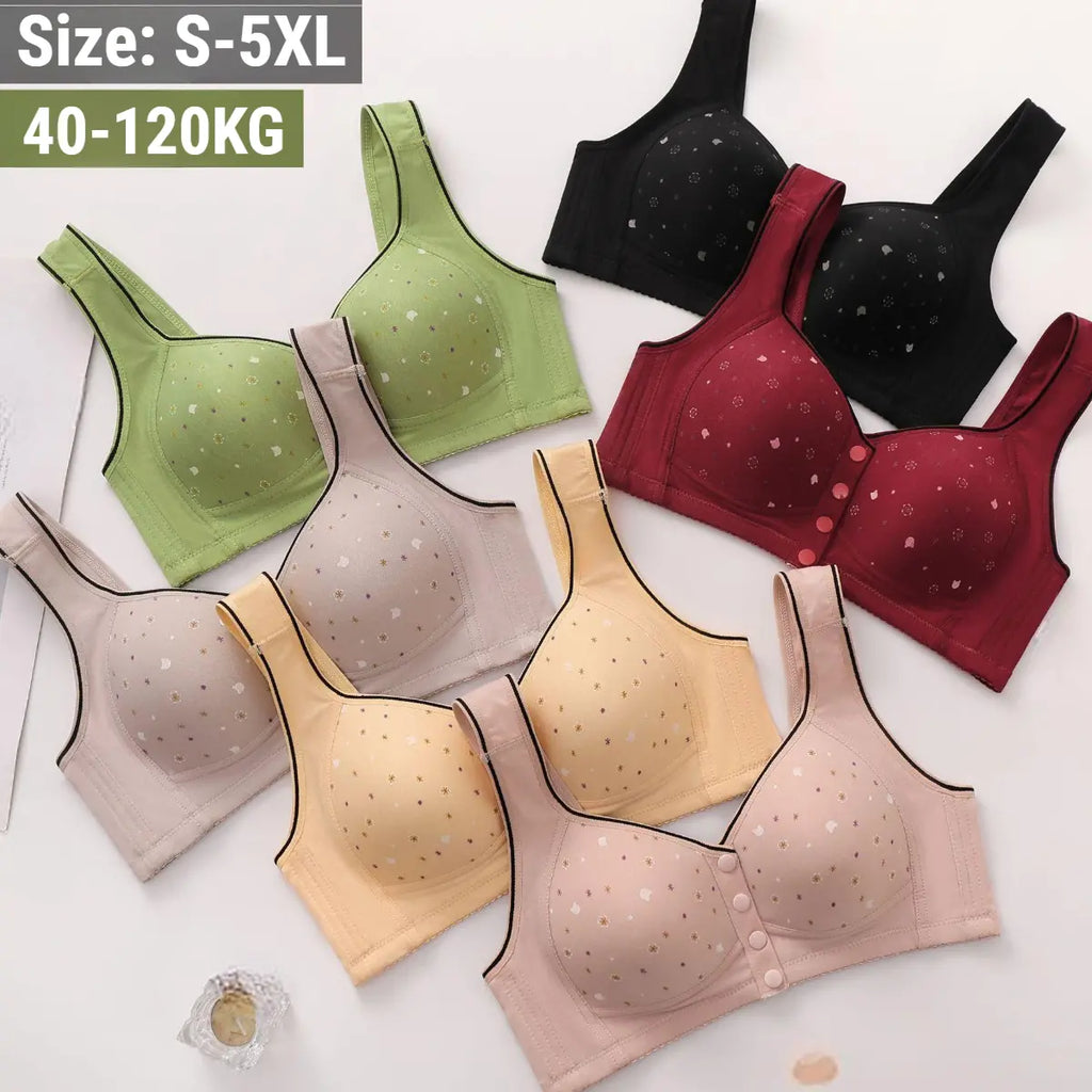 😍【3 darabos csomag】Női merevítő nélküli melltartó elöl gombokkal 【40-120 kg】❤️Kényelmes antibakteriális természetes pamut