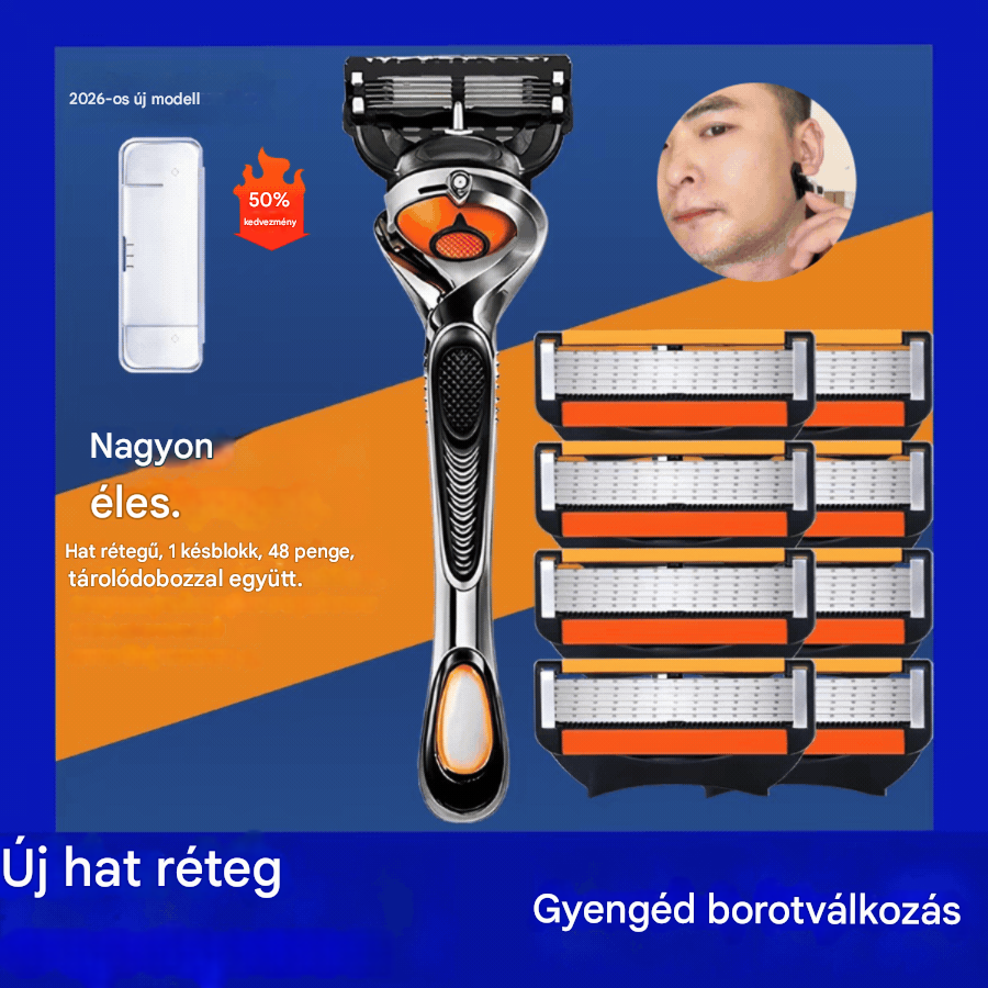 【24 pengéből álló készlet + 1 pengetartó + tárolódoboz】Férfi borotva pótpenge-készlet + nyél - ultraéles rozsdamentes acél pengék a sima borotválkozásért