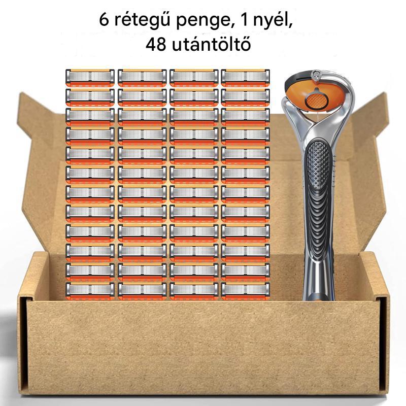 【24 pengéből álló készlet + 1 pengetartó + tárolódoboz】Férfi borotva pótpenge-készlet + nyél - ultraéles rozsdamentes acél pengék a sima borotválkozásért