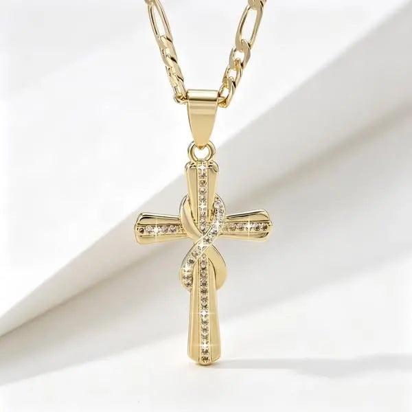 【Időszakos 50% kedvezmény!】🎀💖Végtelen kereszt nyaklánc szett 14 karátos gyémántokkal kirakva