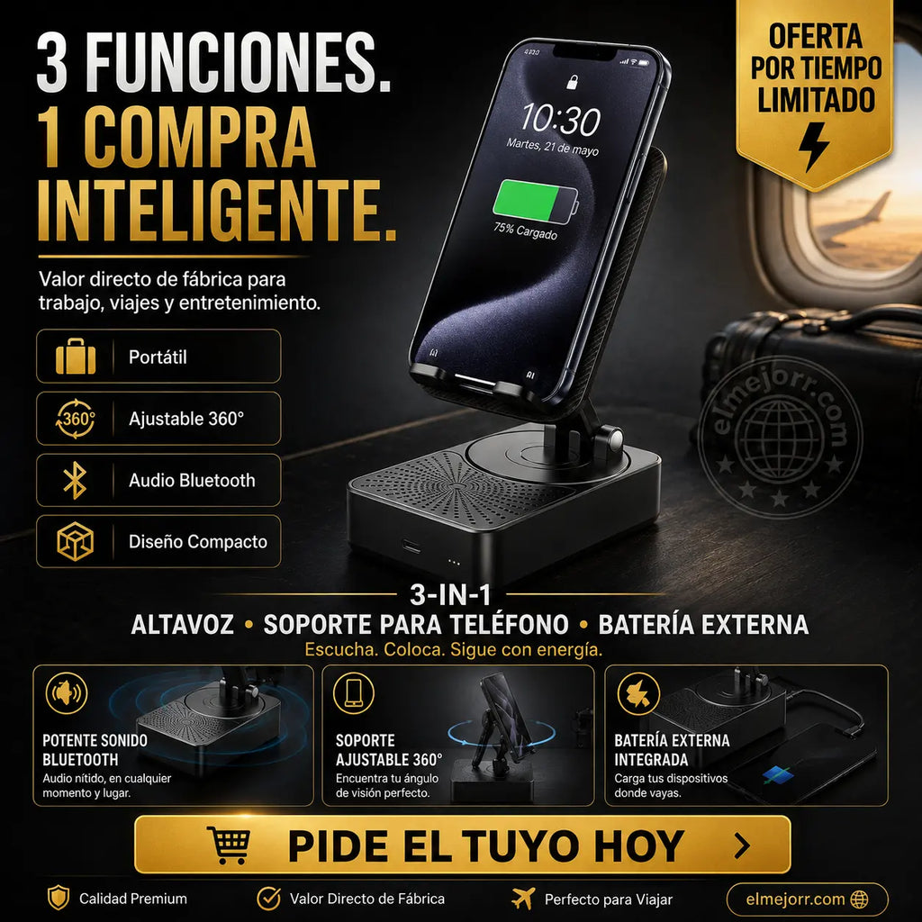 【Féláron, csak korlátozott ideig!】🔥 3 az 1-ben: Bluetooth hangszóró + töltő + 360°-ban forgatható telefontartó 📱🔊⚡