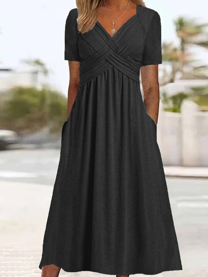 【Korlátozott ideig 50% kedvezmény!】💃【S-3XL】Tiszta színű, hétköznapi divatos közepes hosszúságú ruha