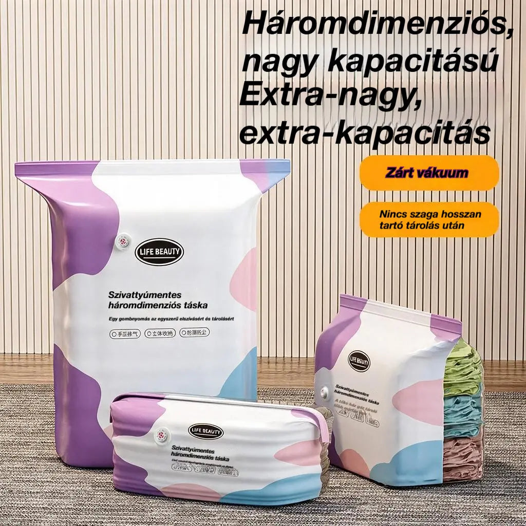 🧳5 darab 💨 Nagy, rugalmas vákuumos tárolótasakok: Nincs szükség légpumpára, szivárgásmentesek és ideálisak a helytakarékosságra a bőröndben és otthon ✈️