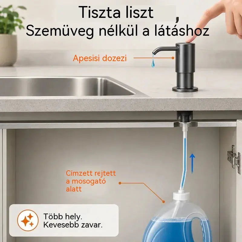 【Korlátozott ideig 50% kedvezmény!】Beépített szappan- és mosószeradagoló konyhai mosogatóba, prémium rozsdamentes acélból készült, közvetlenül az üvegre öblítő, kihúzható csővel és 304-es gravitációs golyóval, gyors pumpálással